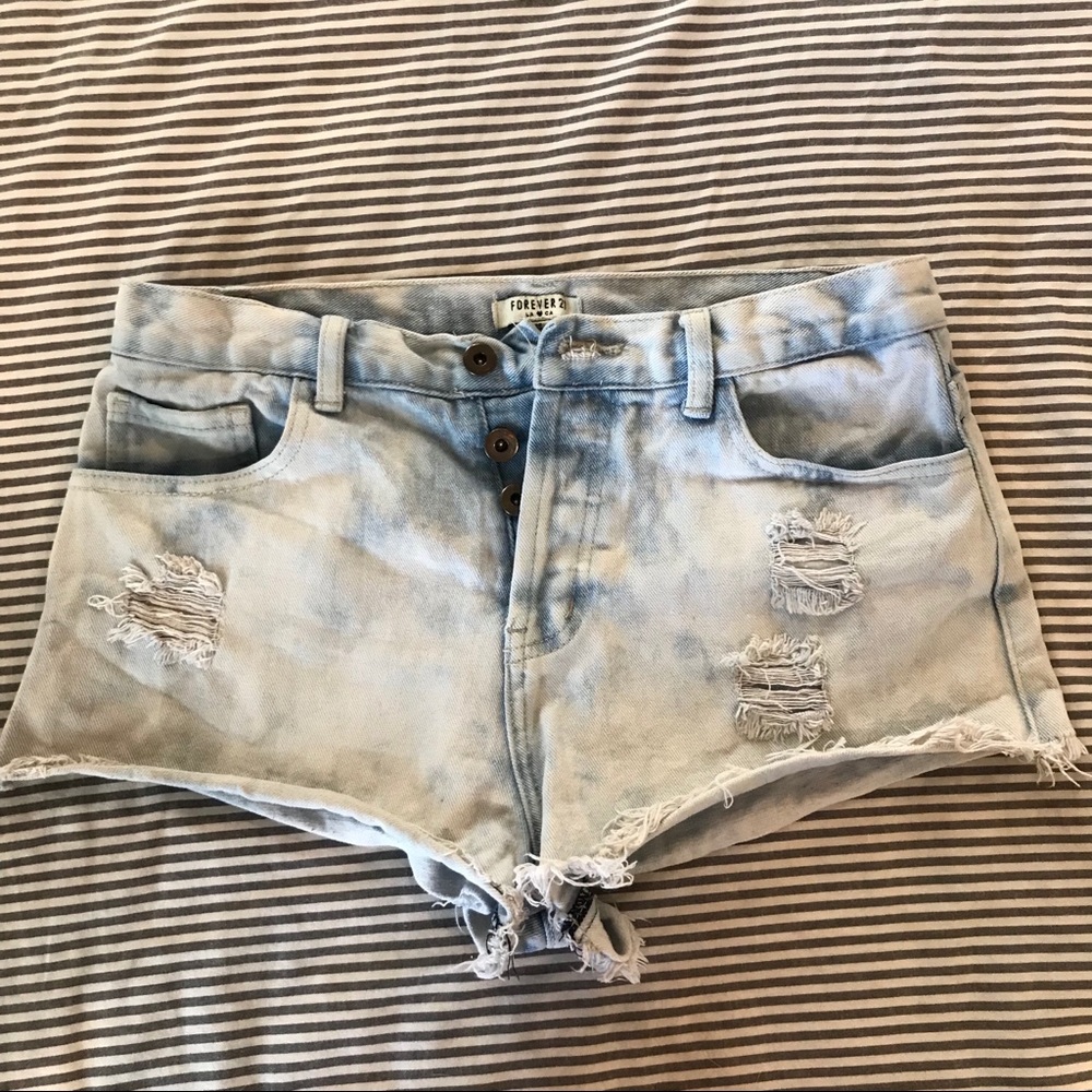 Acid wash denim shorts